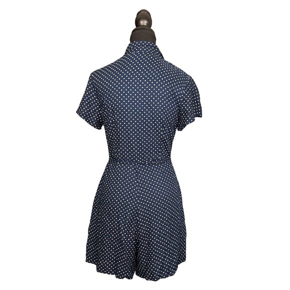 American Eagle Navy Polka Dot Button Front Romper Medium Viscose Short Sleeve - Picture 6 of 10